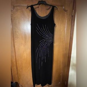 Black Velvet short sleeve long dress rhinestone